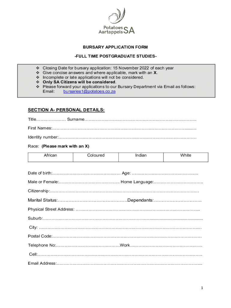 Fillable Online DALRRDBursaryApplicationForm2022Postgraduate.pdf