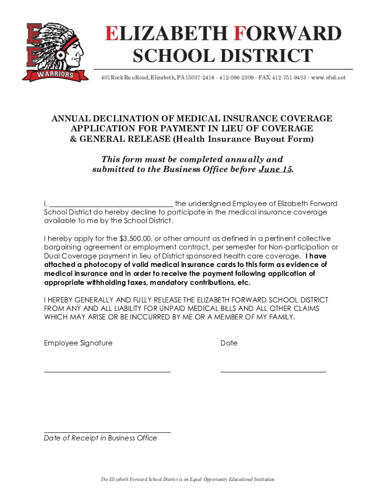 Fillable Online Student Services / Elizabeth Forward School