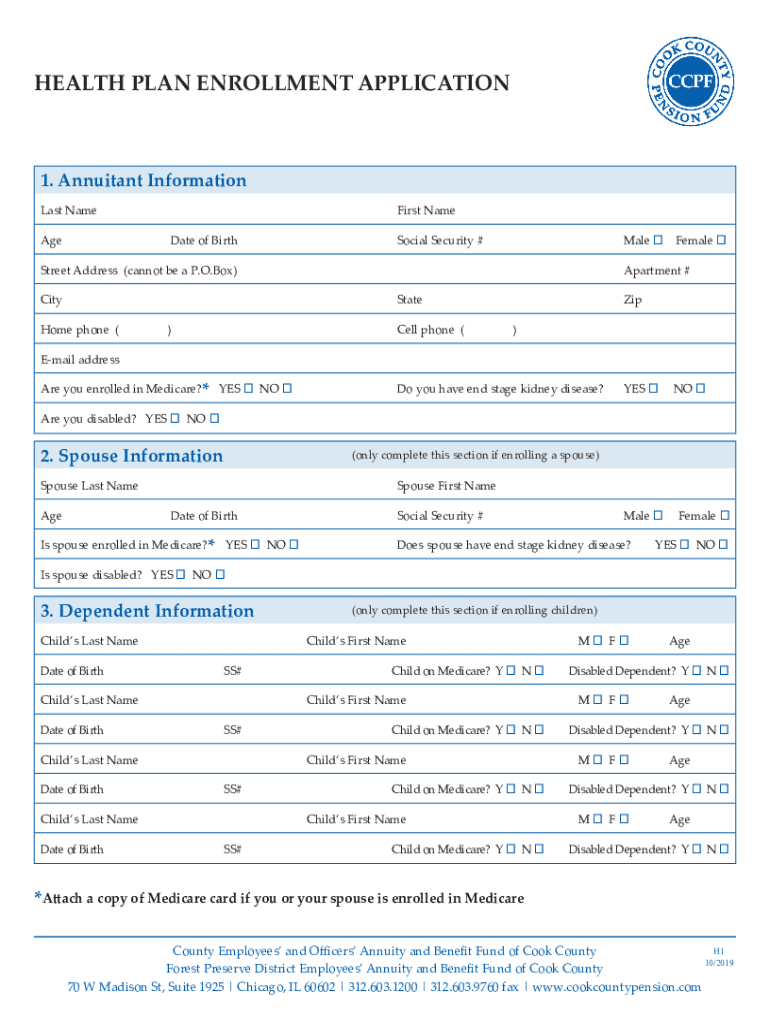 Fillable Online Health Benefits Plan Enrollment Form for Retirees