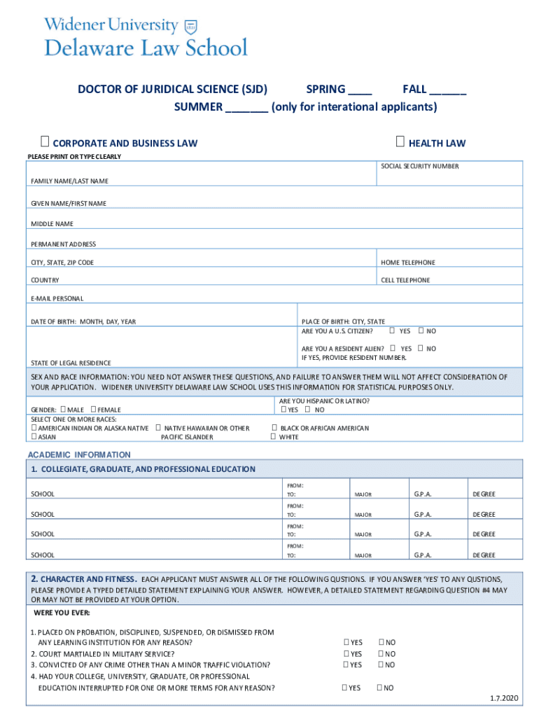 Fillable Online delawarelaw widener What is an SJD Degree and Why Study