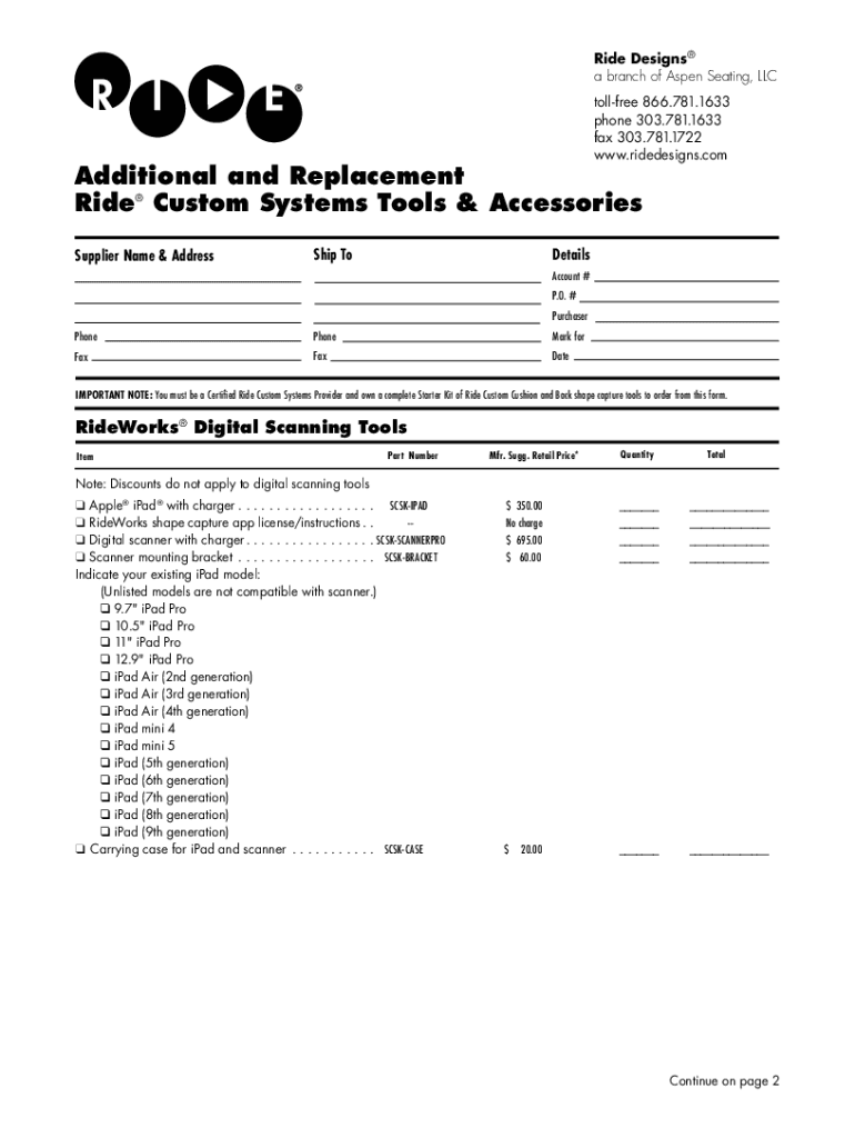Fillable Online Additional and Replacement Ride Custom Systems Tools
