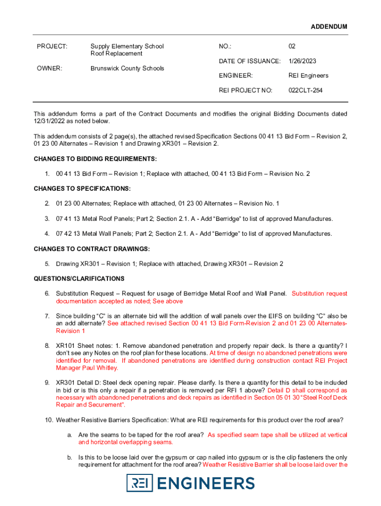 Fillable Online ADDENDUM PROJECT: South Brunswick Middle School Roof ...