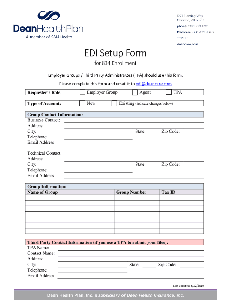 Fillable Online EDI Setup Form Chorus Community Health Plans Fax