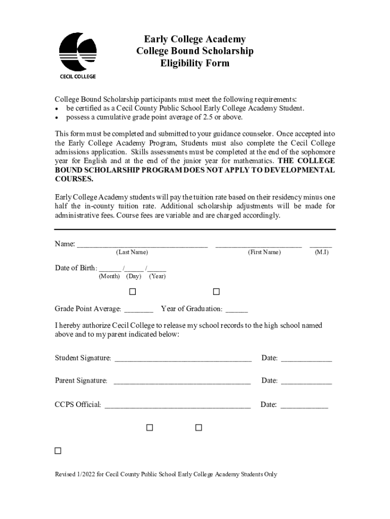 Fillable Online College Bound Scholarship Eligibility Form Fax Email Print pdfFiller