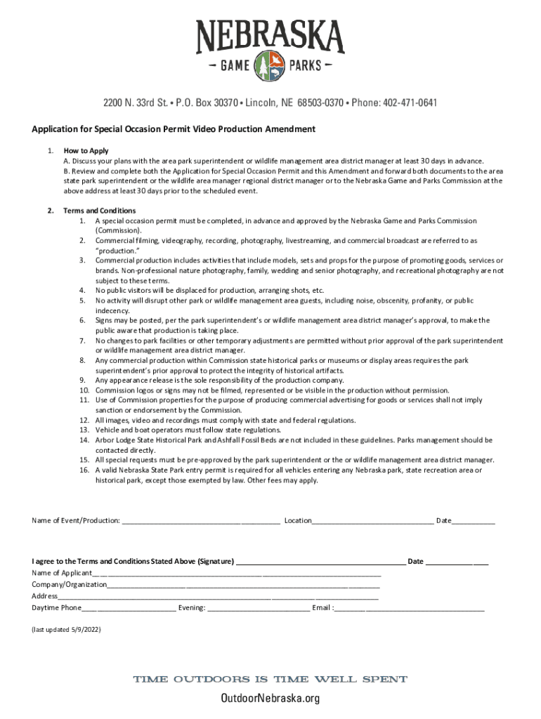 Fillable Online Application for Special Occasion Permit Video Production Fax Email Print