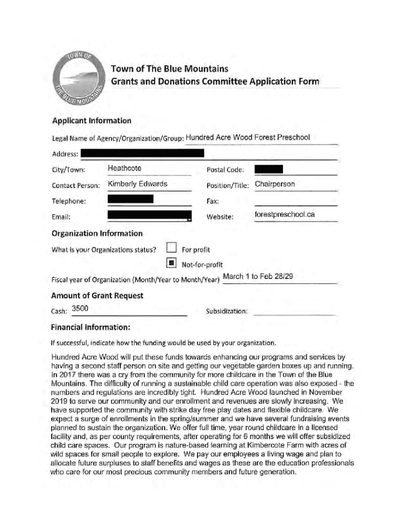 Fillable Online 2020 Grants and Donations Application Form Fax Email