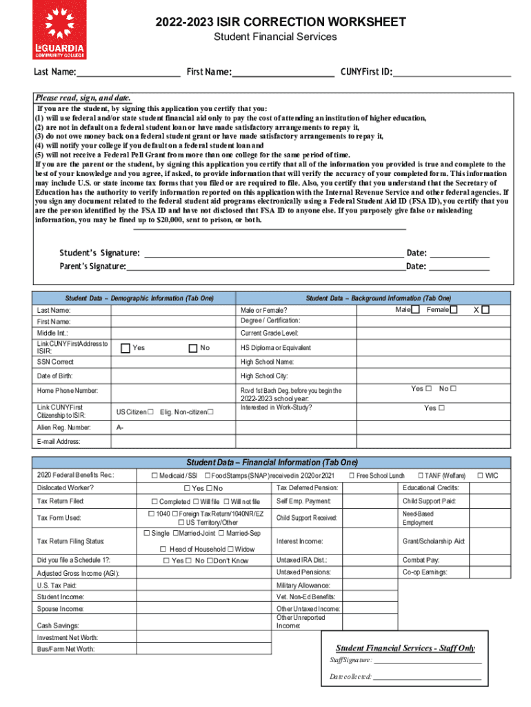 Fillable Online Financial Aid Downloadable Forms City Tech CUNY