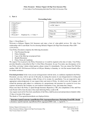 Fillable Online Policy Document Reliance Nippon Life Insurance Fax Fillable Online Policy Document Reliance Nippon Life Insurance Fax