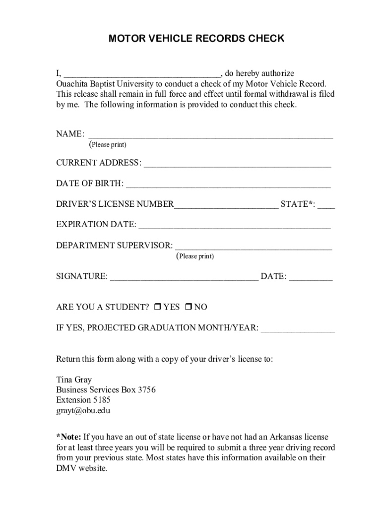 Fillable Online home obu MOTOR VEHICLE RECORDS CHECK Form Fax Email