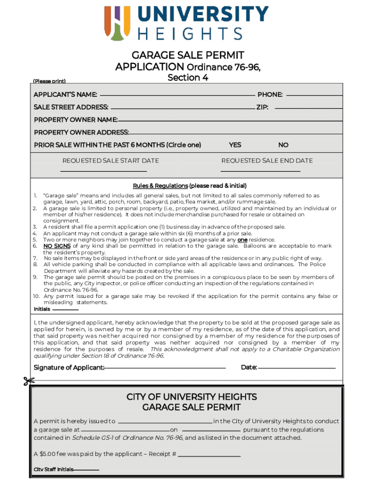 Fillable Online Garage Sale Permit Order Form City of Salinas Fax