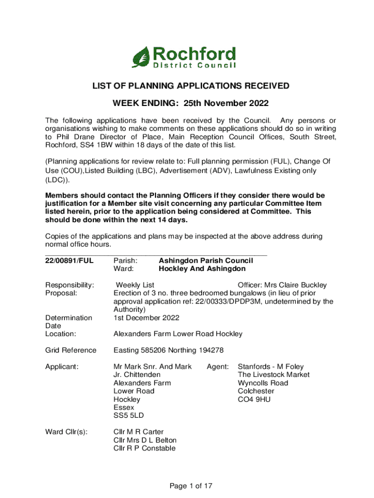 Weekly List Of Planning Applications