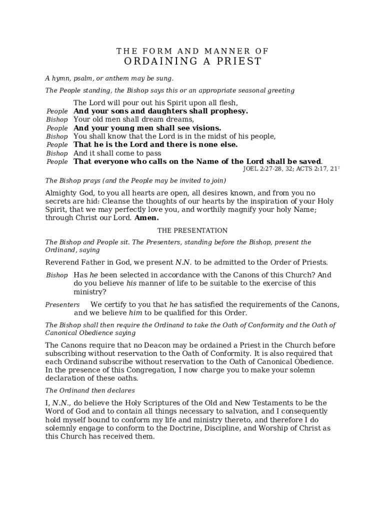 The Ordination of a Priest Doc Template | pdfFiller