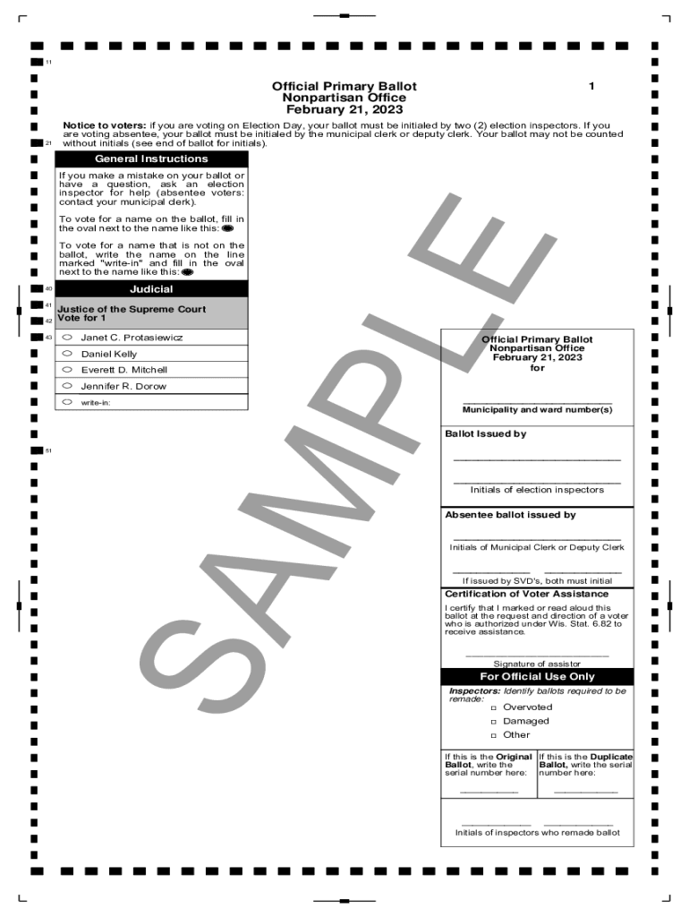 Fillable Online Official Primary Ballot Town of Lawrence, Wisconsin Fax Email Print pdfFiller