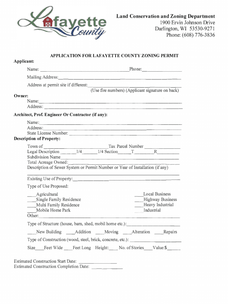 Fillable Online Lafayette County Zoning Department Darlington