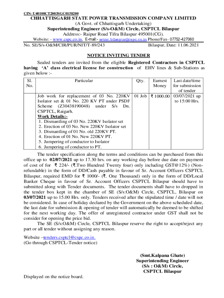 Fillable Online cspc co chhattisgarh state power transmission co. ltd