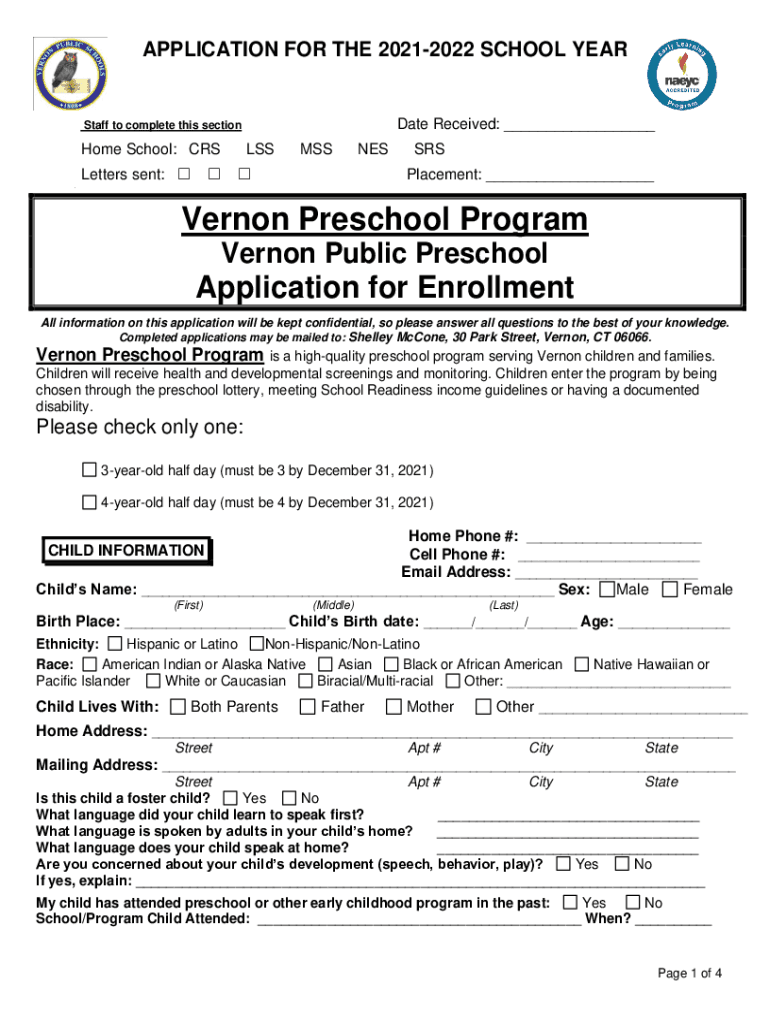 Fillable Online Department of Early Childhood Preschool Application
