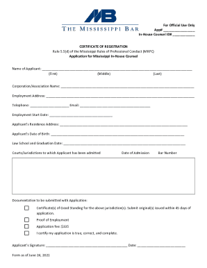 Fillable Online In-House Counsel ID - Mississippi Bar Association Fax ...