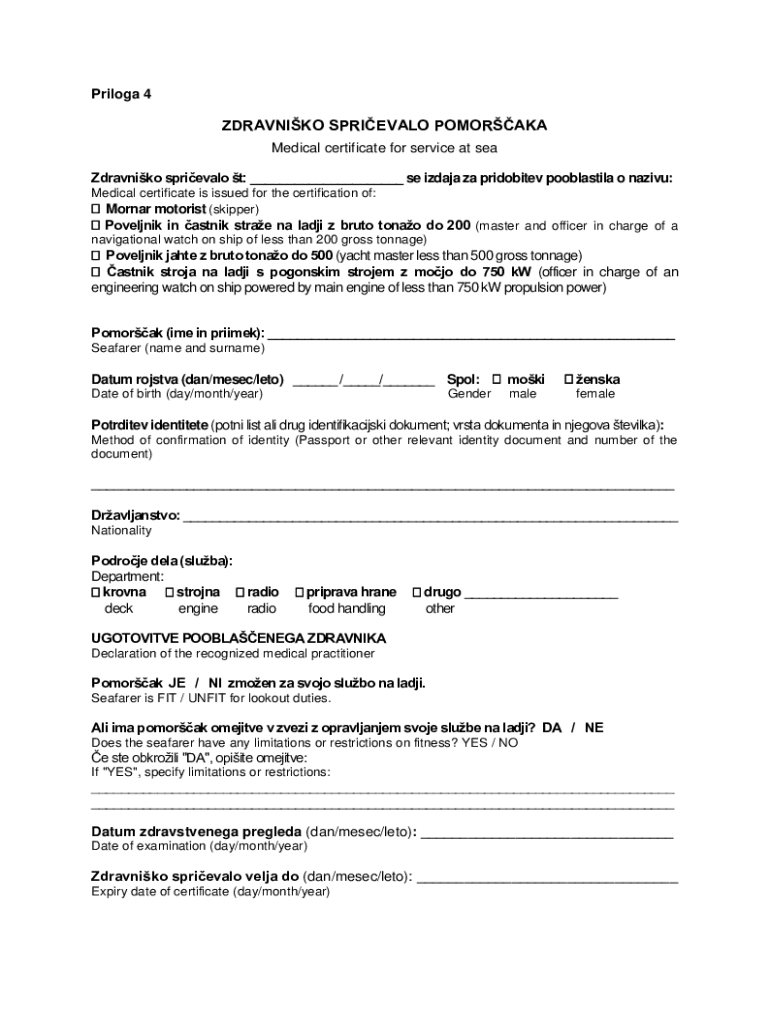 Fillable Online Pravilnik O Zdravstvenih Pregledih Pomorakov PisRS 