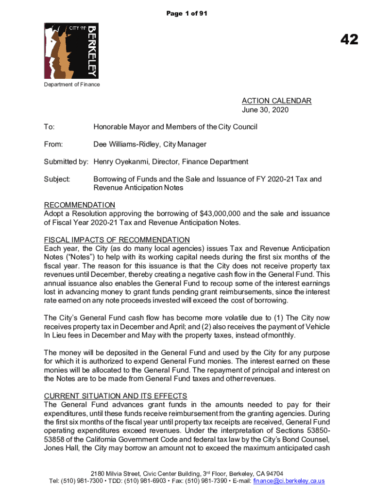 Fillable Online Borrowing of Funds and the Sale and Issuance of FY 2020