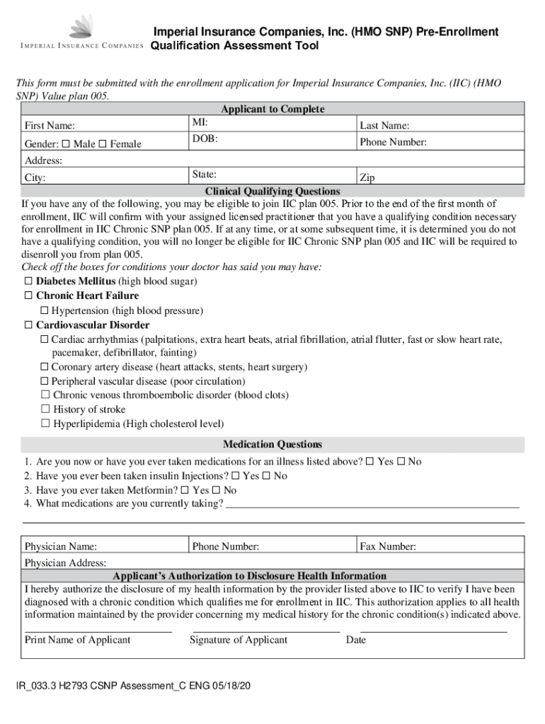 Fillable Online Enrollment Application M ENG Approved Imperial Health