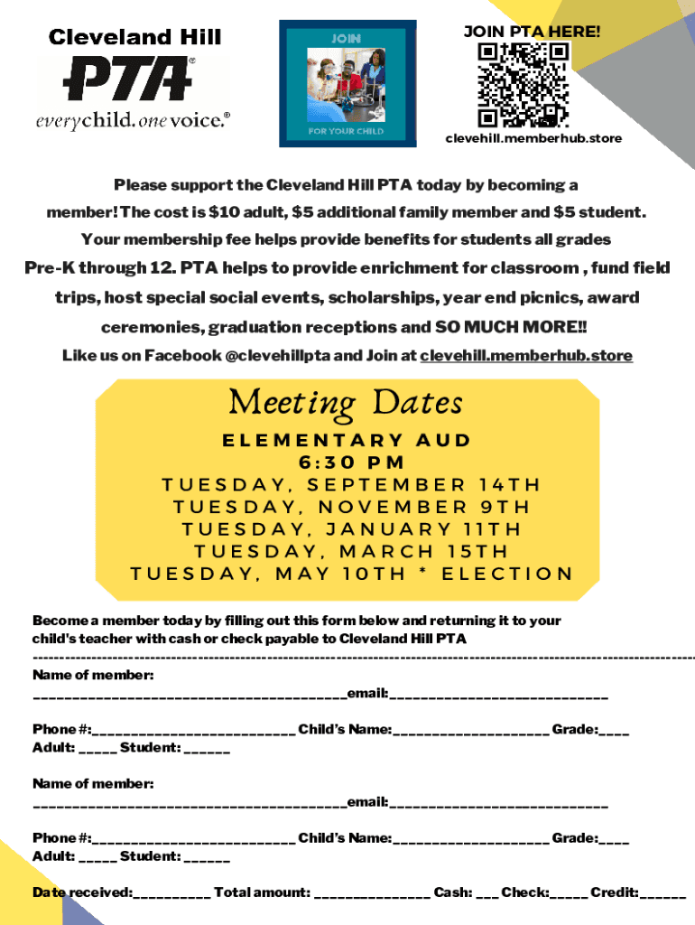 Fillable Online Our PTA Booth Hill Elementary PTA Membership