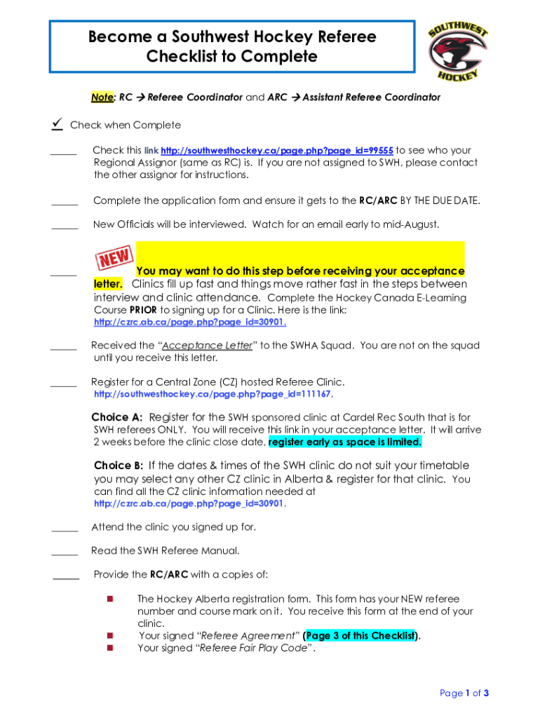 Fillable Online a Southwest Hockey Referee Checklist to Complete