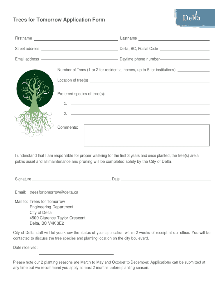 Fillable Online Get Trees For Tomorrow Application Form City Of Delta Fax Email Print pdfFiller