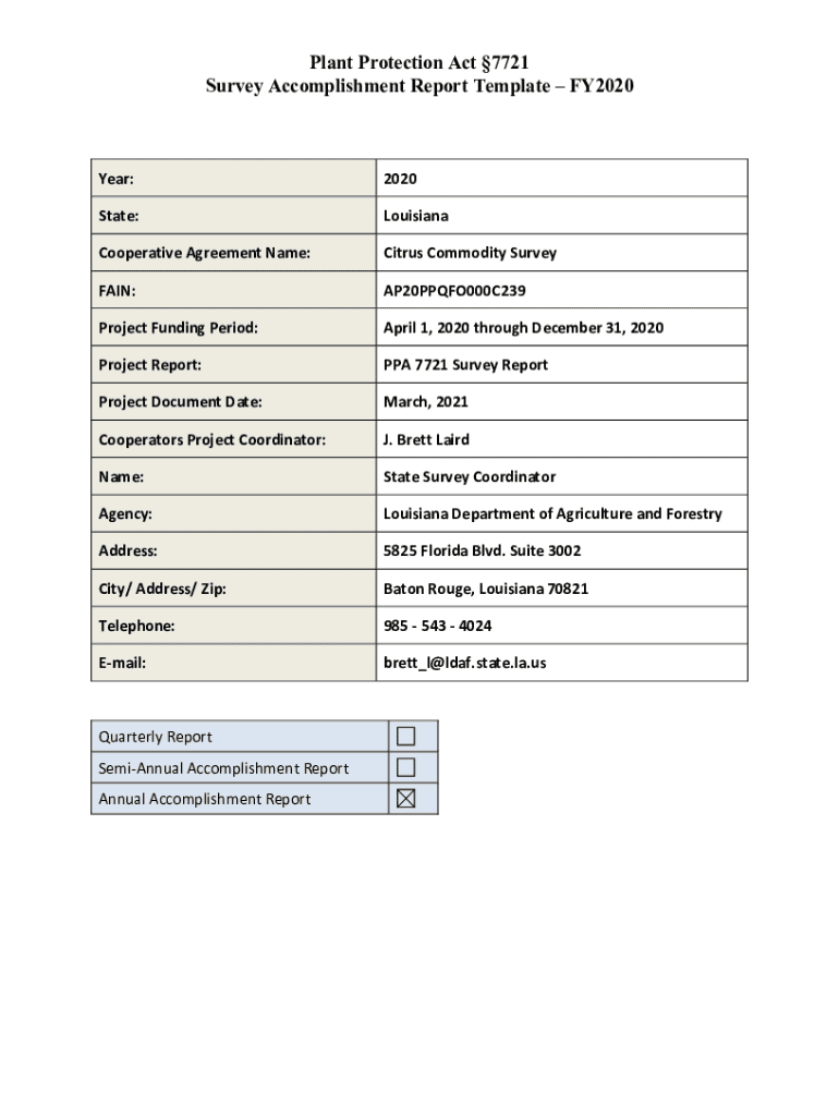 Fillable Online Plant Protection Act 7721 Survey Report