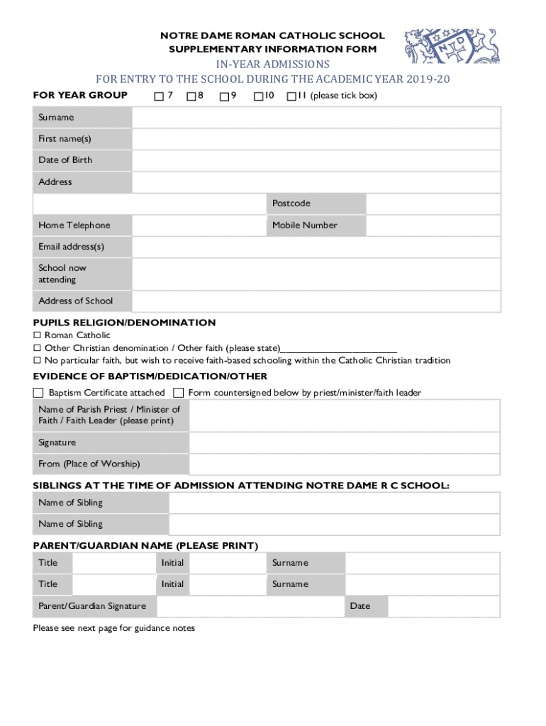 Fillable Online Apply Notre Dame Catholic Sixth Form College Fax Email Print pdfFiller