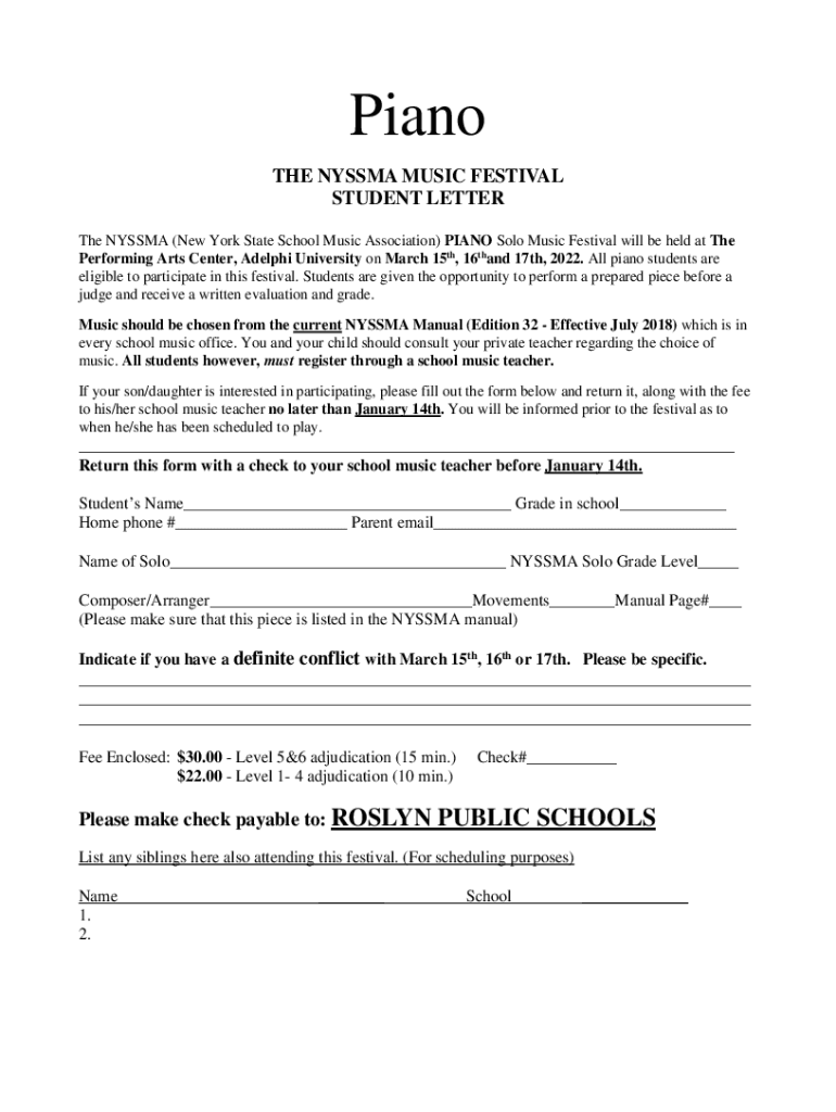 Fillable Online NYSSMA, AllState, and AllCounty Festivals Fax Email