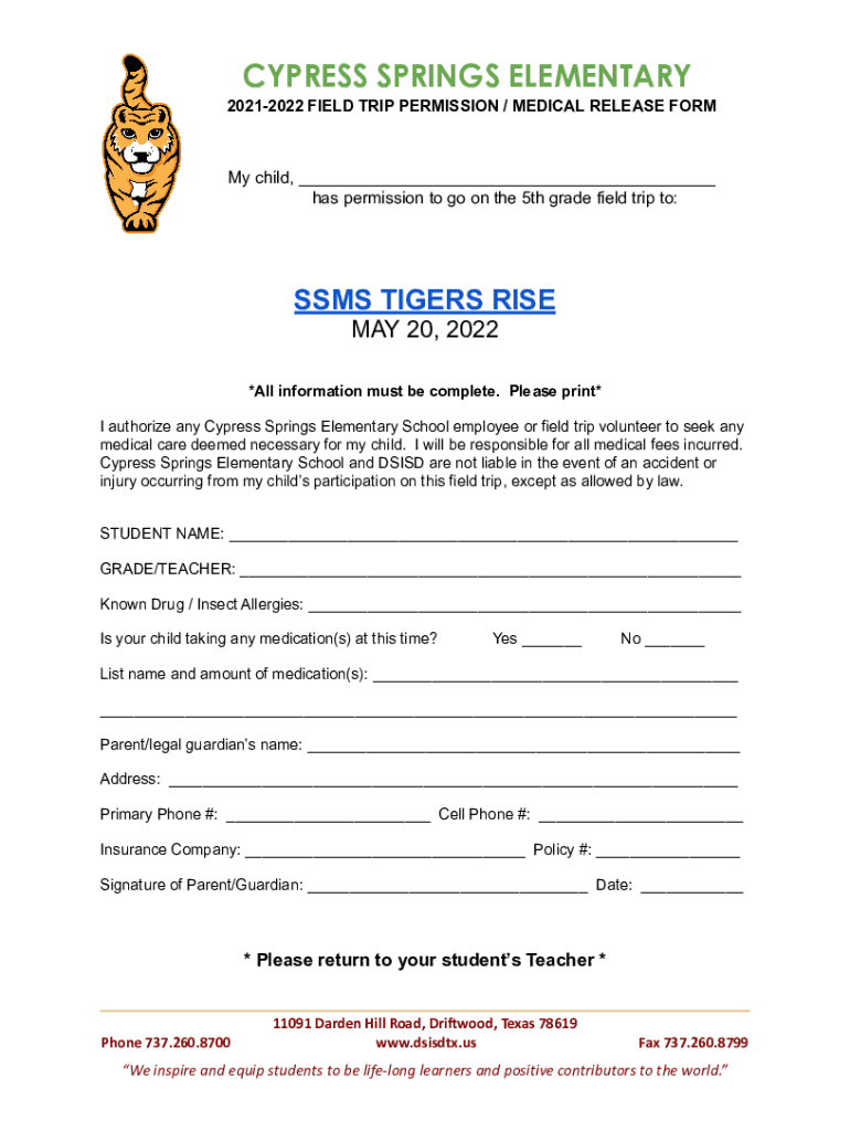 Fillable Online Field Trip Permission Form Solon Springs School