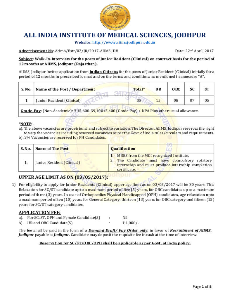 Fillable online advertisement for non academic junior resident