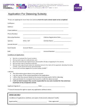 Application For Desexing Subsidy - Liverpool City Council