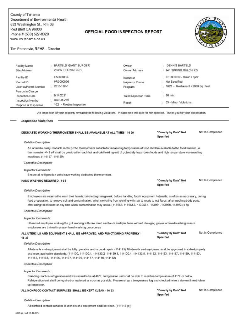 Fillable Online Tehama County Environmental Health Red Bluff Fax