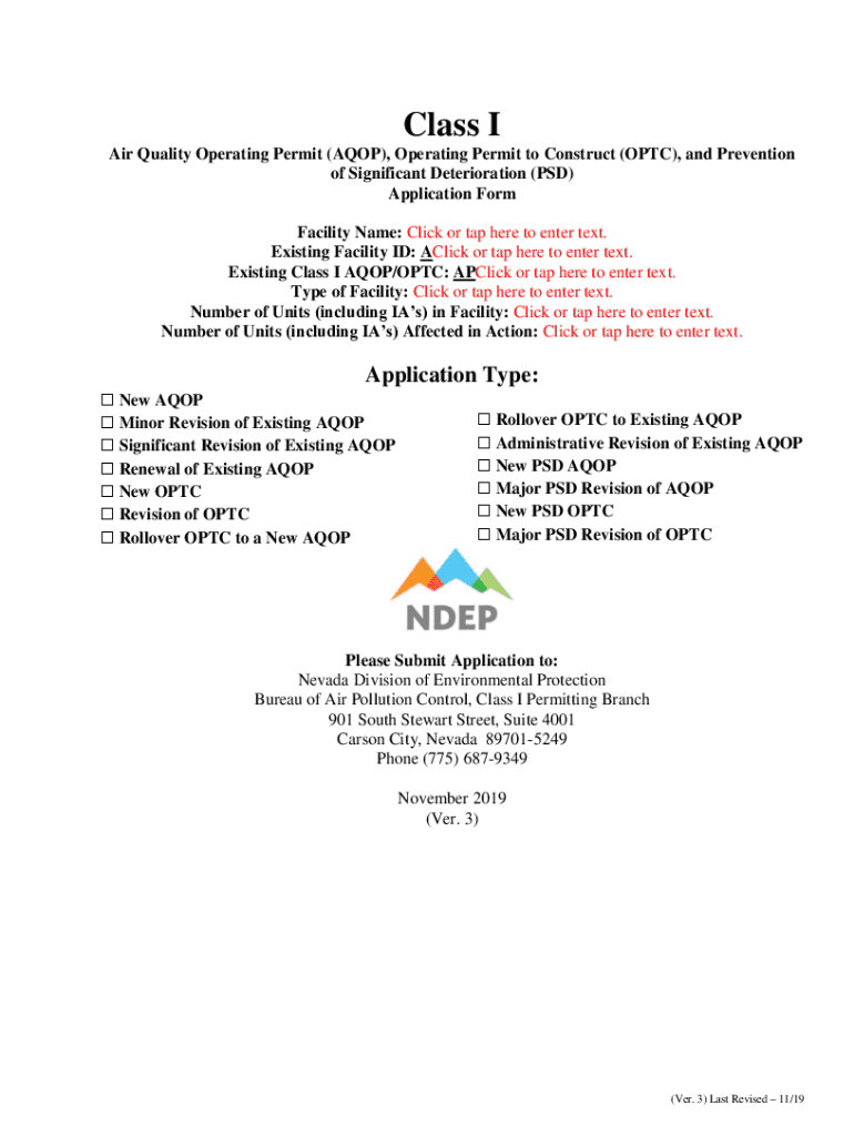 Fillable Online ndep nv Air Quality Operating Permit (AQOP), Operating ...