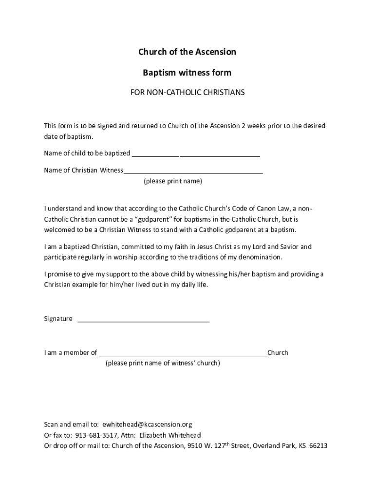 Fillable Online Baptism Forms Bastrop, TX Ascension Catholic Church