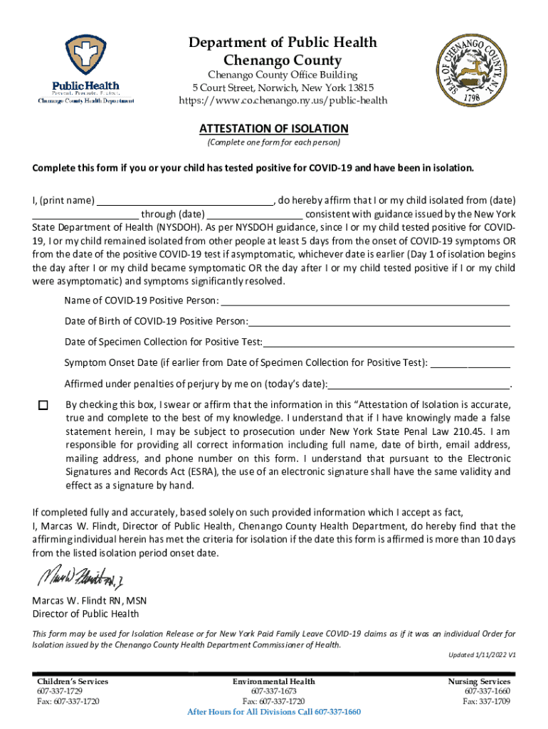 Fillable Online Chenango County Public Health COVID19 At Home