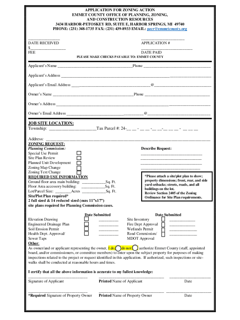 Fillable Online Application for Zoning Action Emmet County Fax Email