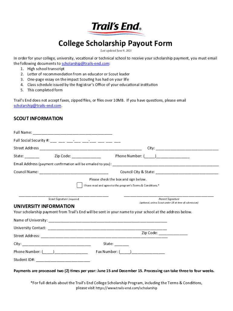 trails end scholarship payout form Preview on Page 1