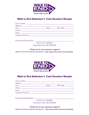 Walk to End Alzheimer's Cash Donation Receipt