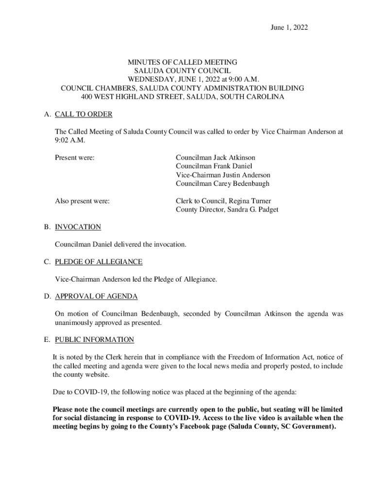 Fillable Online SALUDA COUNTY COUNCIL...By SALUDANowFacebook Fax Email