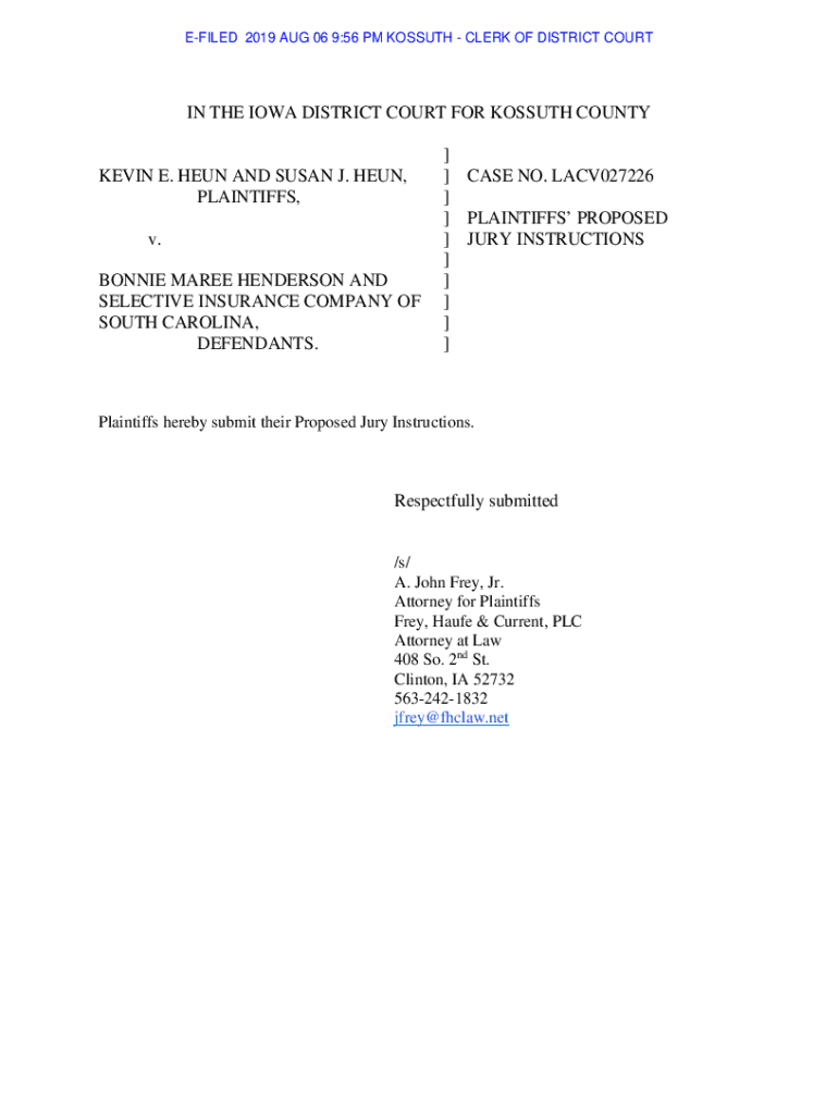 Fillable Online 205 209 45 EFILED 2019 AUG 06 956 PM KOSSUTH CLERK OF DISTRICT COURT Fax