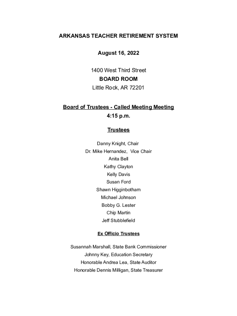 Fillable Online Danny Knight, Chair Arkansas Teacher Retirement