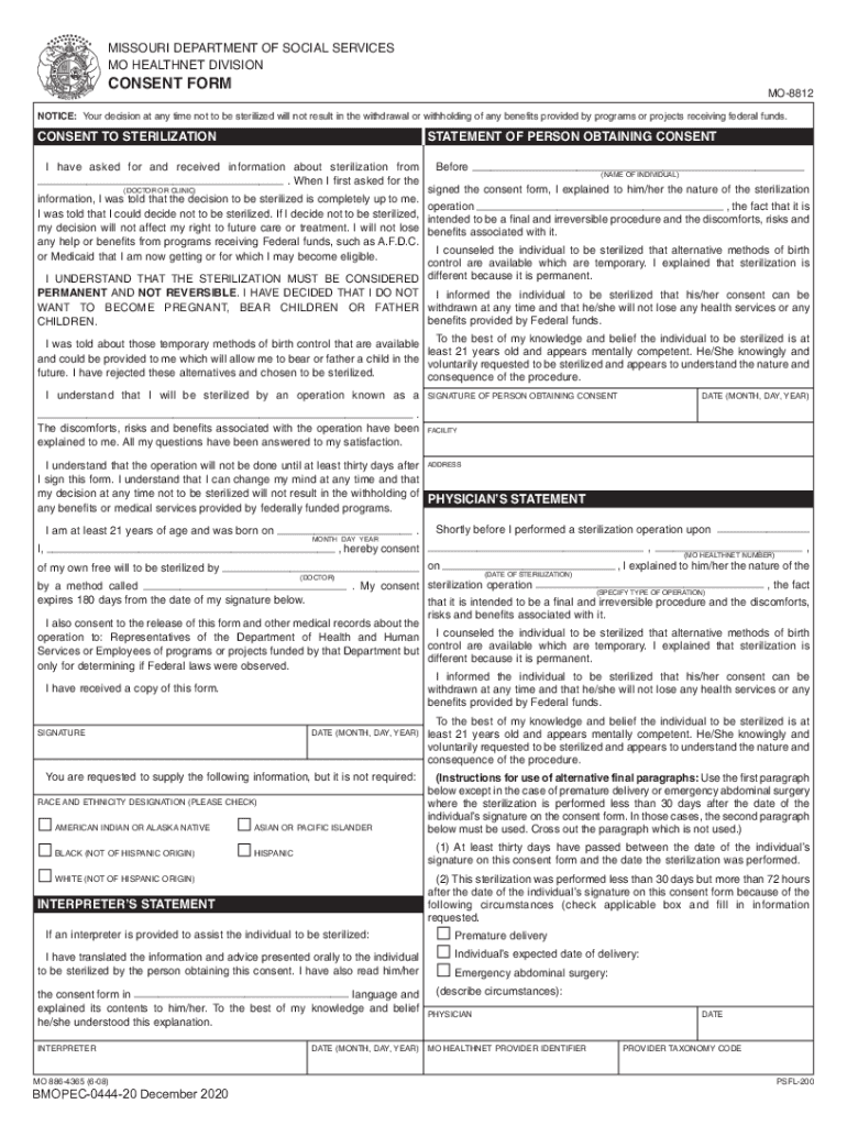 Fillable Online Missouri Department of Social Services Consent to