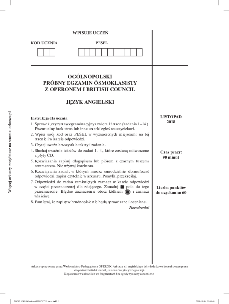 Fillable Online Jzyk Angielski Egzamin Smoklasisty Arkusze pl Fax Fillable Online Jzyk Angielski Egzamin Smoklasisty Arkusze pl Fax