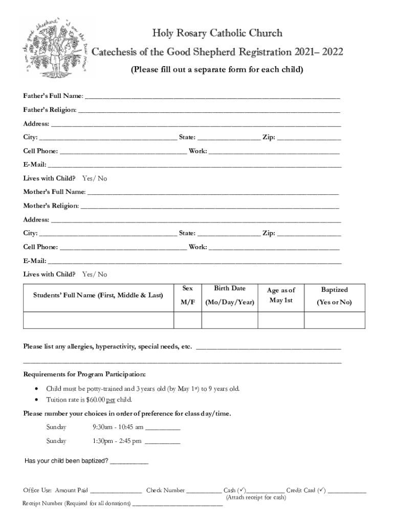 Fillable Online Holy Rosary Catholic Church Catechesis of the Good ... Fax Email Print - pdfFiller