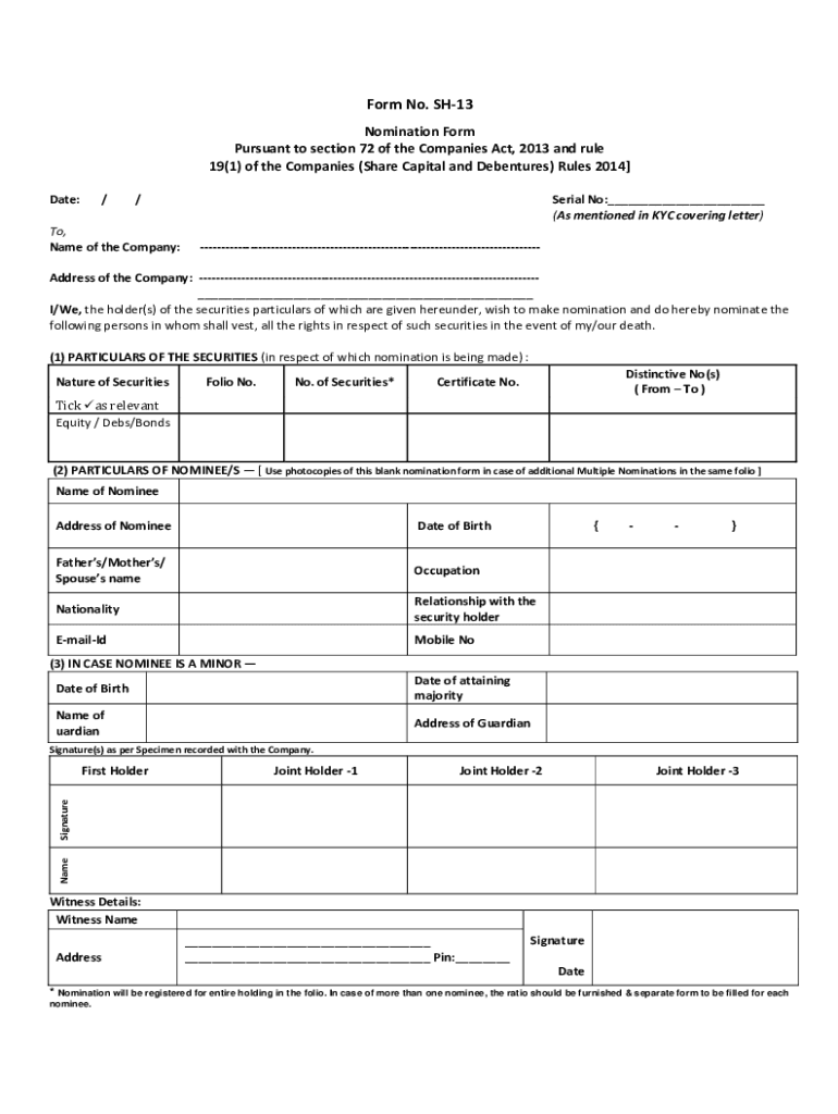 Fillable Online Form No. SH13 Nomination Form ZF Fax Email Print