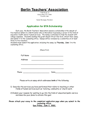 Application for BTA Scholarship