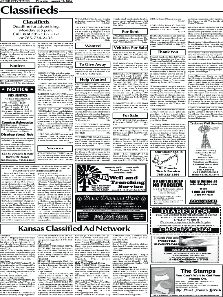 Fillable Online Sunday Classified Pages Fax Email Print pdfFiller