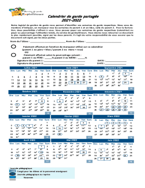 Fillable Online Calendrier de garde partage Fax Email Print - pdfFiller